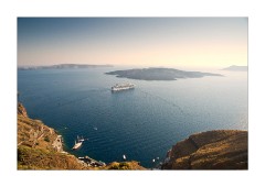 View from Fira overlooking Volcano Island