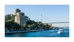 Istanbul  River cruise on the Bosphorus European side.  Rumeli Hisari and the Fatih Bridge