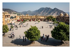 Jaipur  35  Amber Fort view of the main courtyard and hills in the background