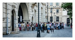 Bucharest 12  Queuing for the Museum which is free on Saturday nights