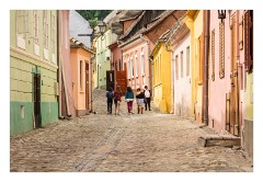 Sighisoara 19  Typical colourful street in Sighisoara