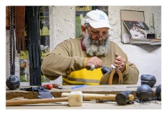Sighisoara 22  The leather maker working in the Butcher's Tower