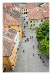 Sighisoara 25  Photograph looking down onto the street leading to the Citadel Square from the top of the Clock Tower