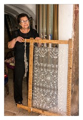 Bosa 36  A local woman showing us her needle lace of Bosa