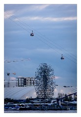 London in October 46  The Quantum Cloud is a contemporary sculpture, designed by Antony Gormley, located next to the Millennium Dome in London. The sculpture was commissioned for the site and was completed in 1999.  At 30 metres high, it is Gormley's tallest sculpture to date (taller than the Angel of the North). It is constructed from a collection of tetrahedral units made from 1.5 m long sections of steel. The steel sections were arranged using a computer model with a random walk algorithm starting from points on the surface of an enlarged figure based on Gormley's body that forms a residual outline at the centre of the sculpture.