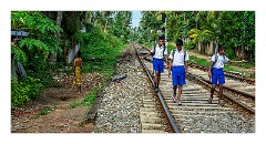 Galle 18  Walking along the railway line to School, Ahangame