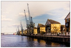 London Docklands 41  The Dockside Cranes left for memories outside the modern new flats and houses