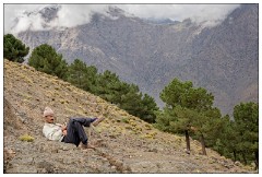 Imlil Valley, Atlas Mountains 49  Cafe owner looking for the place for reception for his mobile phone