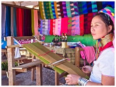 Loikaw  42  Working her Loom and her Many Scarves for Sale